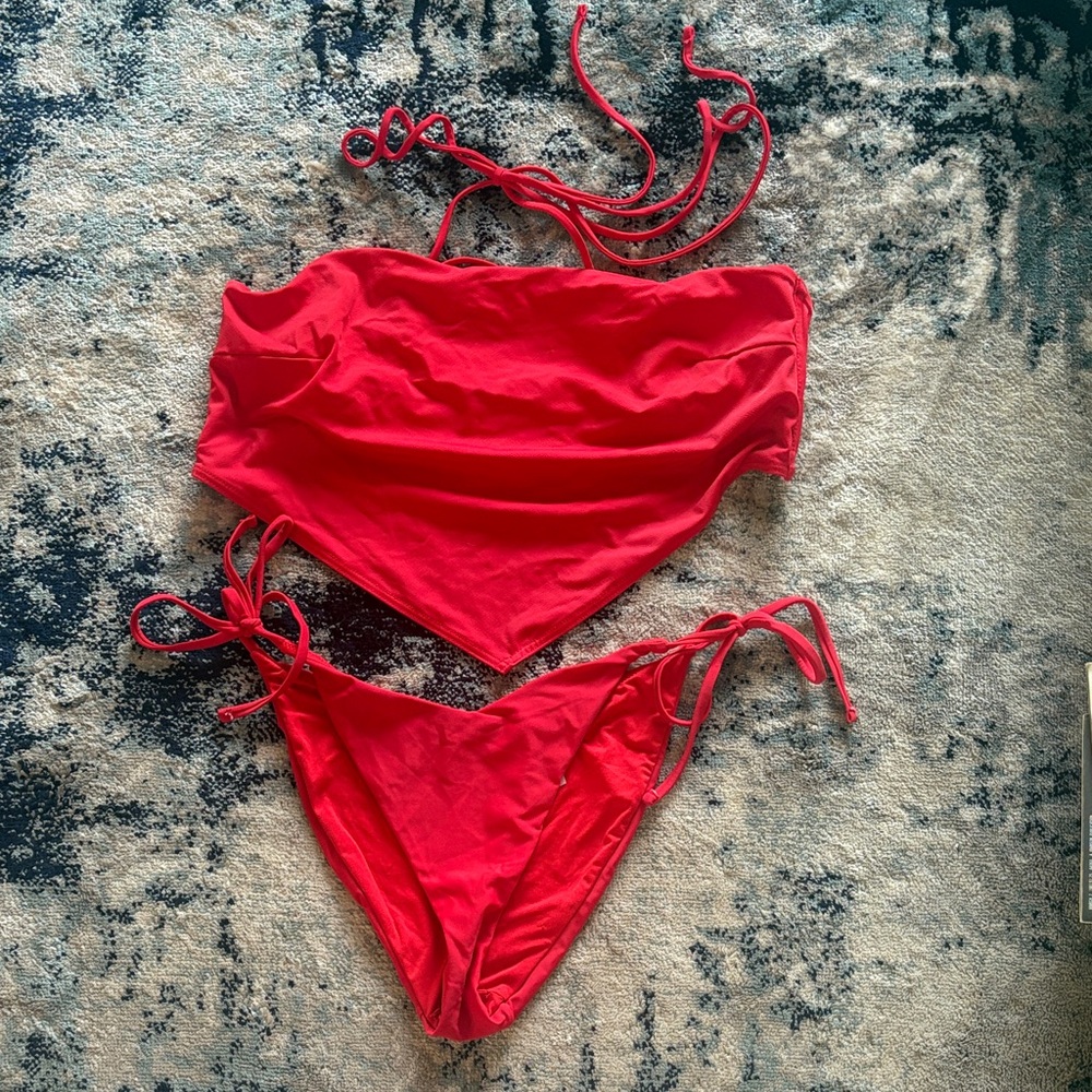 ASOS Red Bandeau Tie-Side Bikini Set